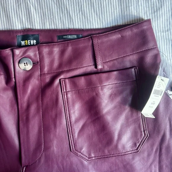 NWT MAEVE Anthropologie Colette Faux Leather Crop Wide Leg Pants in Violet | 16W - Picture 5 of 9